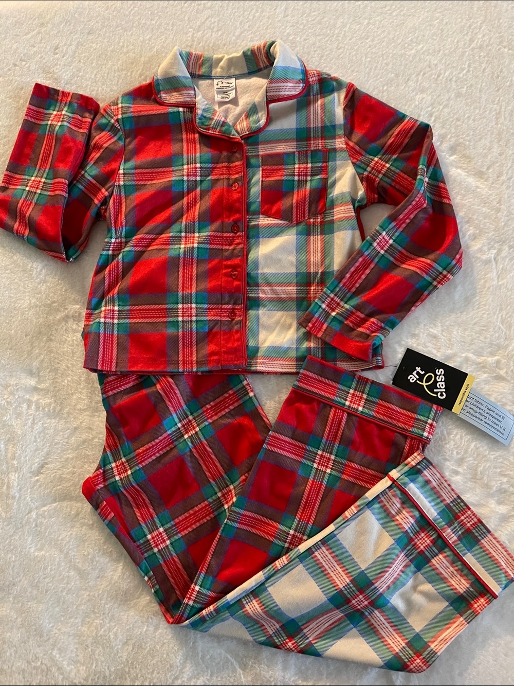 Art Class Red and Green Plaid Kids Pajama Set SZ M 8